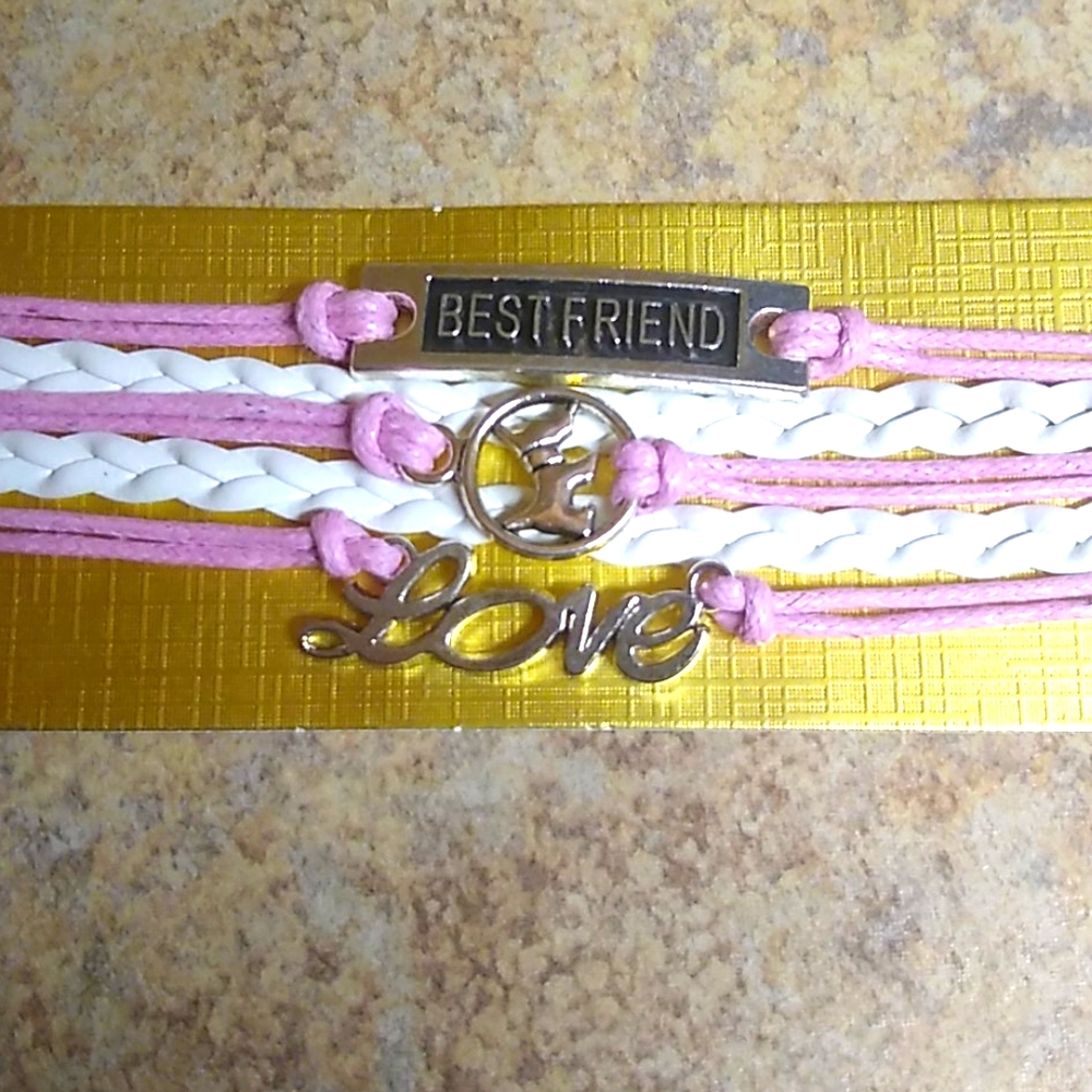 😻 3 For $15~Dog Best Friend Love Pink & White Leather Bracelet